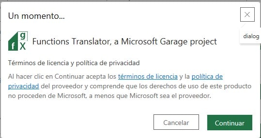Términos y condiciones del traductor de funciones