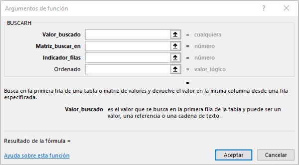 Argumentos de la función BuscarH