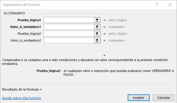 Argumentos de la función Si.Conjunto