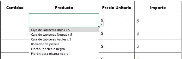 Desplegable con los productos dentro de la nota de remisión