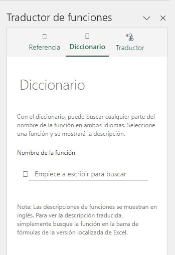 Panel Diccionario
