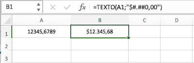 Ejemplo de la fórmula Texto en Excel utilizando números y monedas