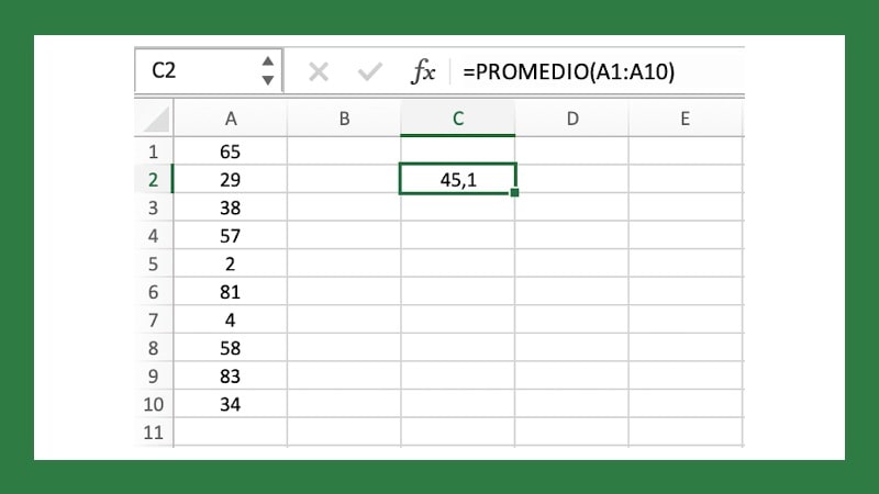 Formula Promedio en Excel
