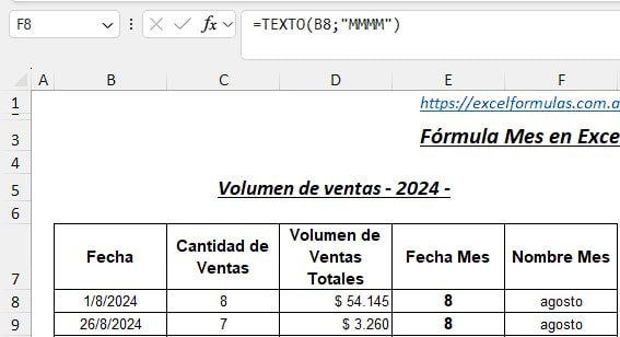 Función Texto para obtener el nombre del mes
