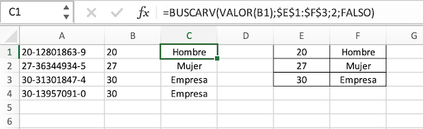 Combinamos las funciones Buscarv y Valor.