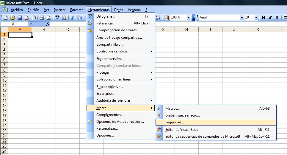 Habilitar macros en Excel 2003