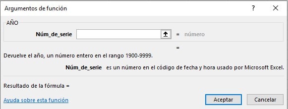Sintaxis Función Año en Excel